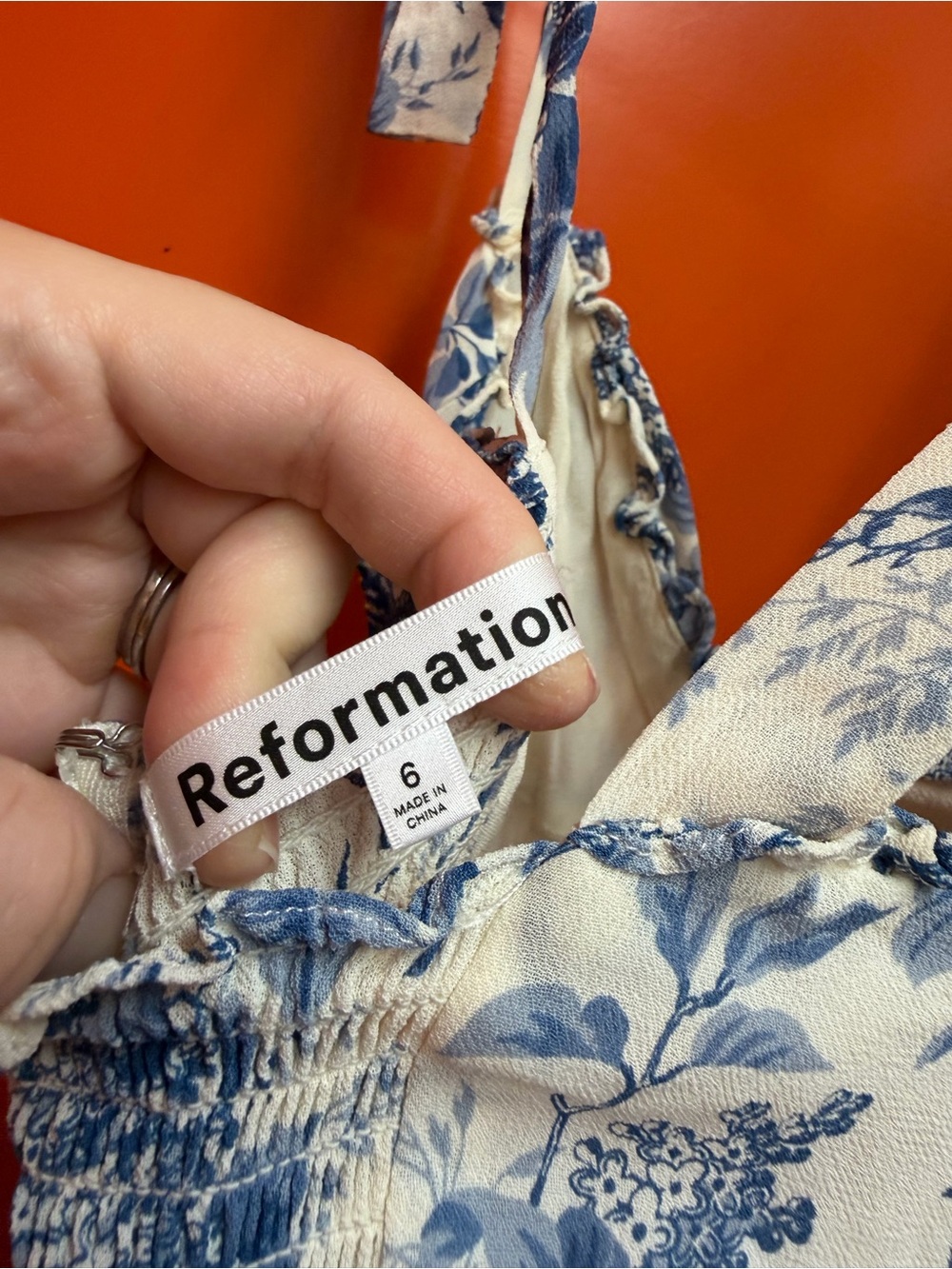 Reformation Nikita Dress in blue and white floral pompadour - 6 - Picture 10 of 10
